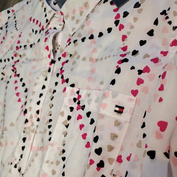 💖💖Women's Tommy Hilfiger oversized white blouse with heart print Size M - Picture 2 of 8